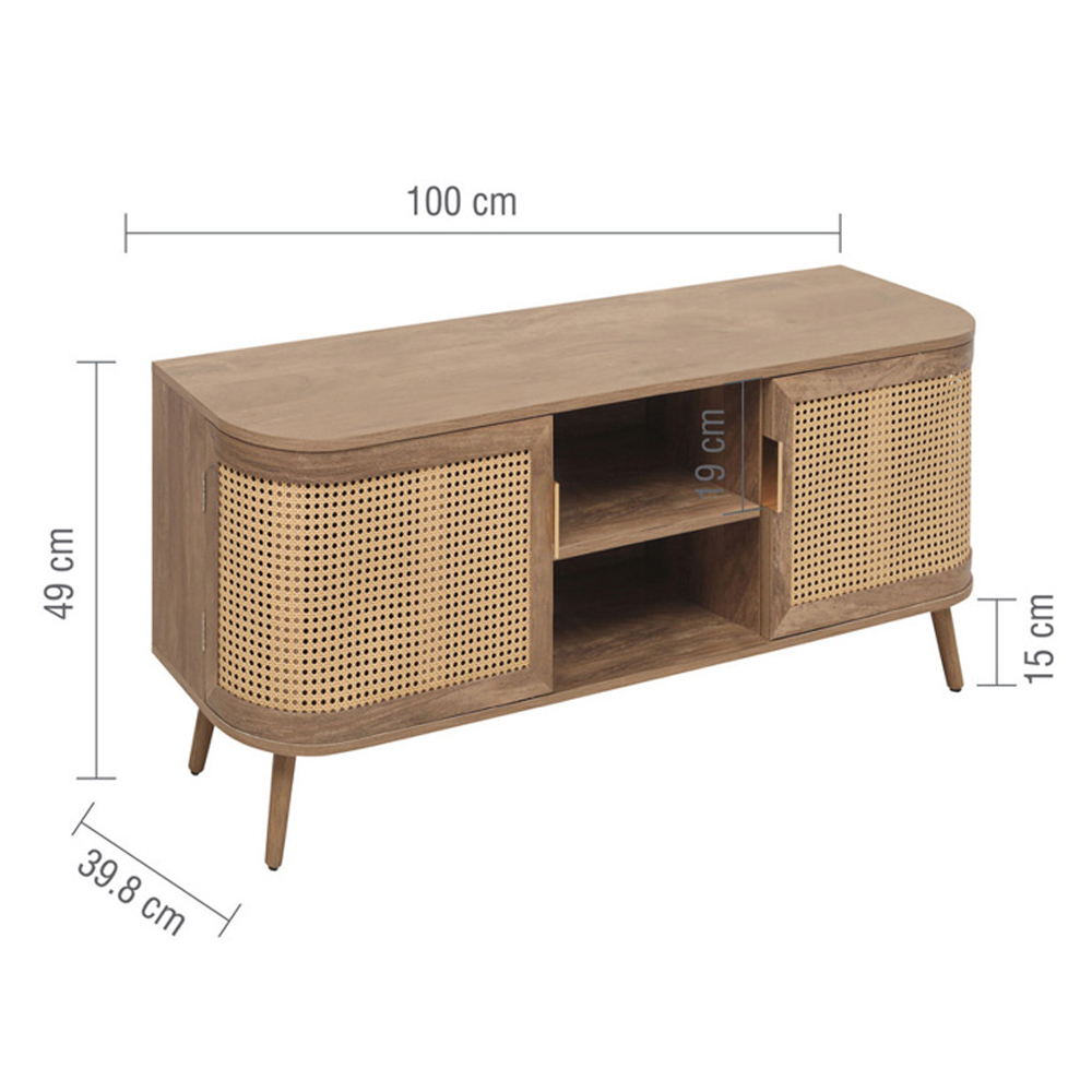 Niven Wooden TV Stand with 2 Rattan Doors in Oak