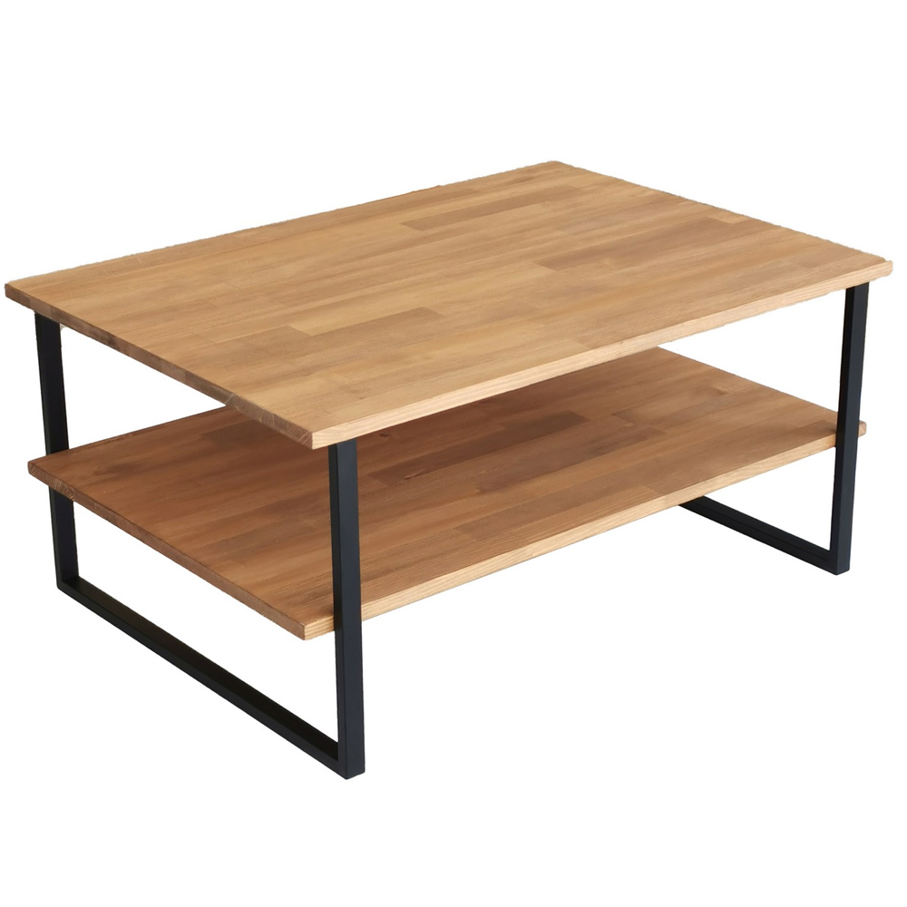 Nivora Pine Wood Coffee Table with Metal Frame in Oak