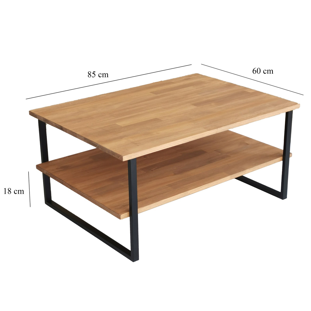 Nivora Pine Wood Coffee Table with Metal Frame in Oak