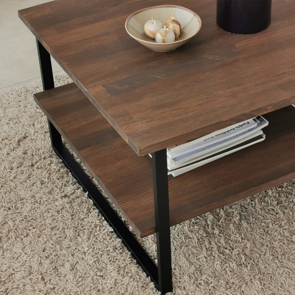 Nivora Pine Wood Coffee Table with Metal Frame in Walnut