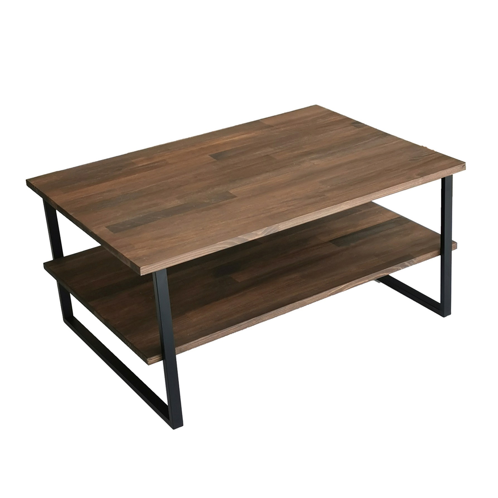 Nivora Pine Wood Coffee Table with Metal Frame in Walnut