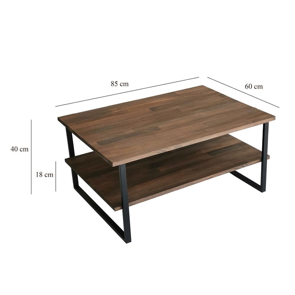 Nivora Pine Wood Coffee Table with Metal Frame in Walnut