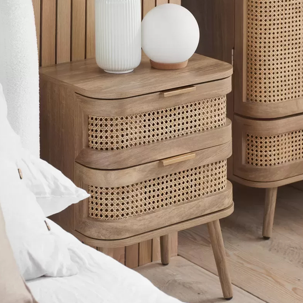 Nixa Wooden Bedside Cabinet With 2 Drawers In Oak