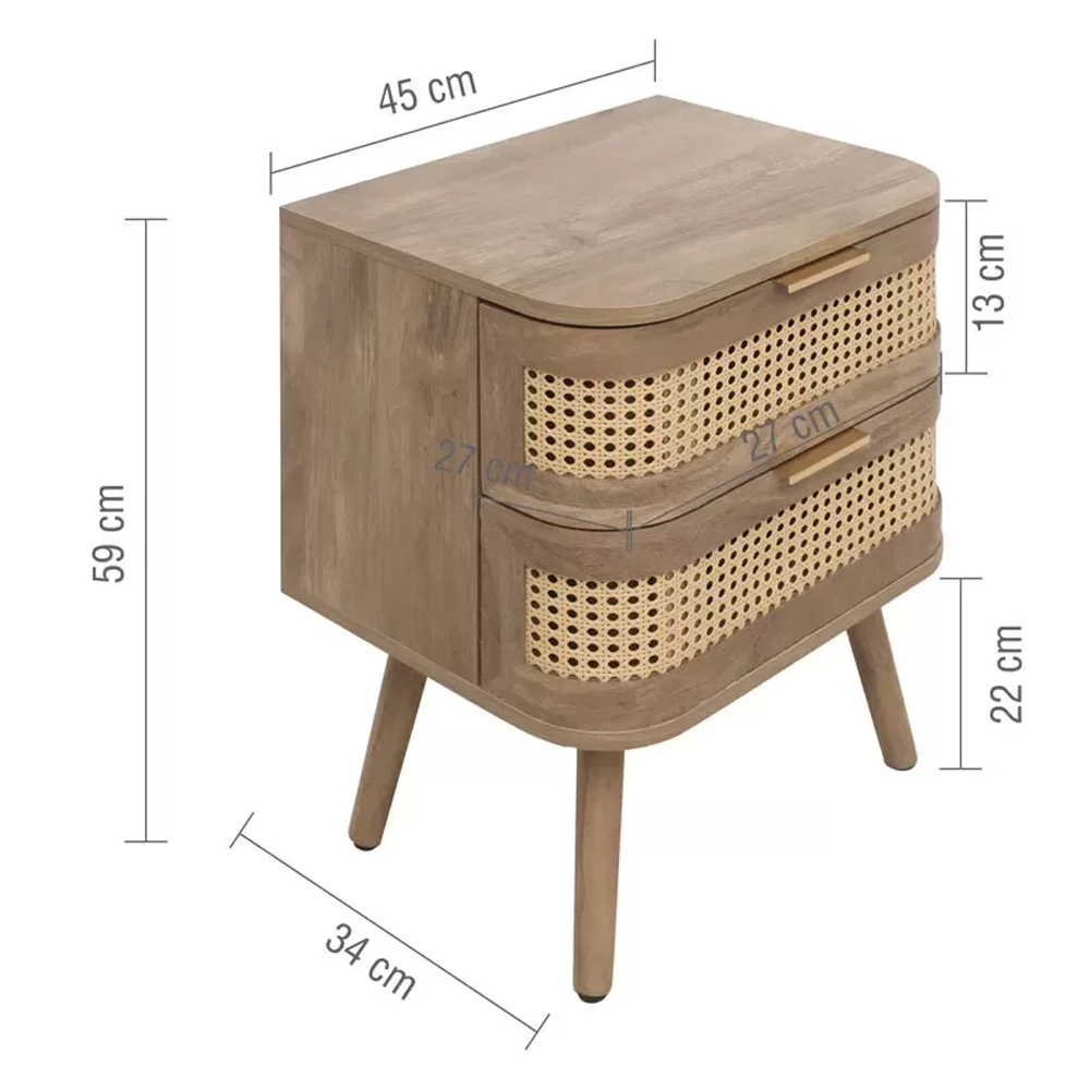 Nixa Wooden Bedside Cabinet With 2 Drawers In Oak