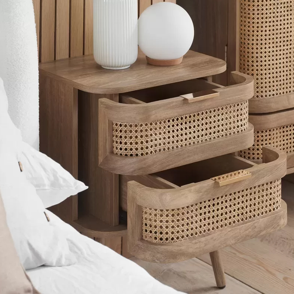 Nixa Wooden Bedside Cabinet With 2 Drawers In Oak
