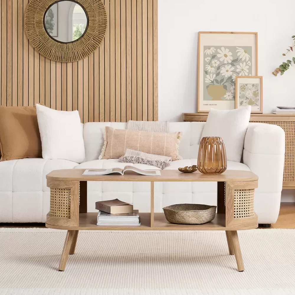 Nixa Wooden Coffee Table With Shelves In Oak