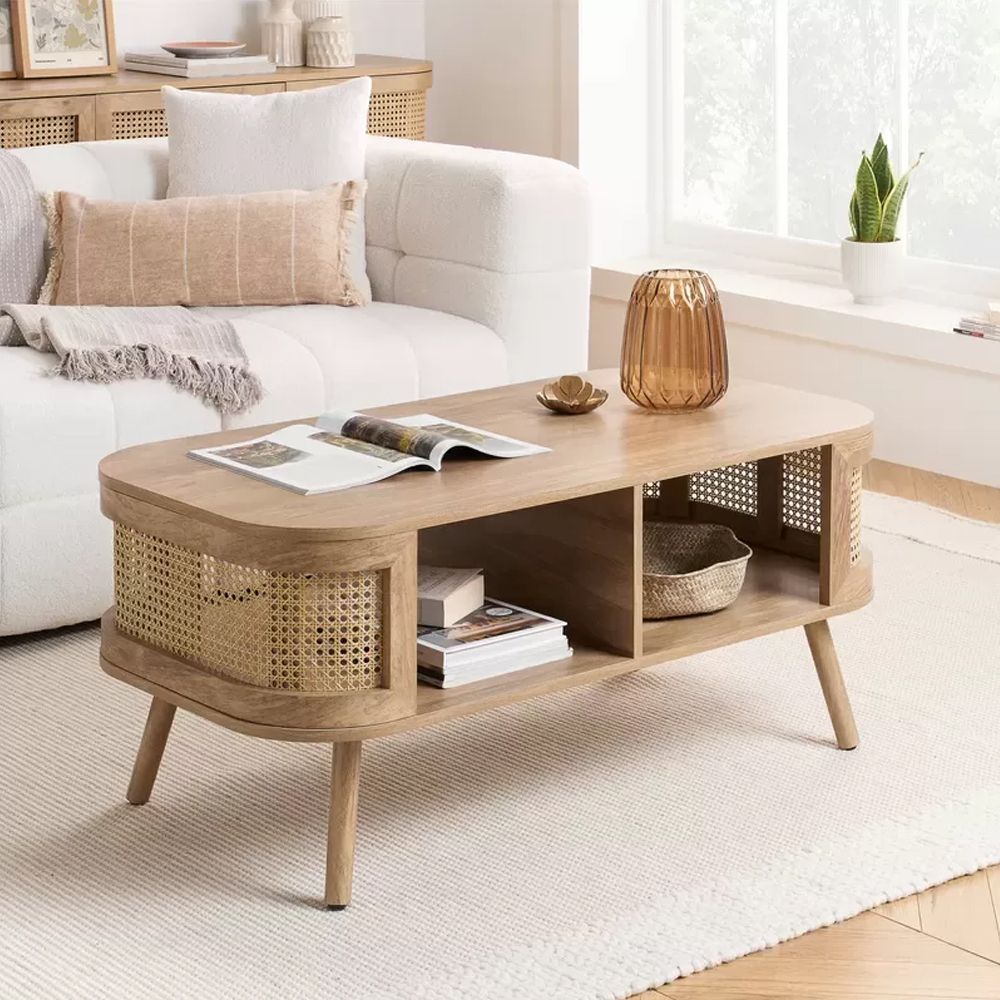 Read more about Nixa wooden coffee table with shelves in oak