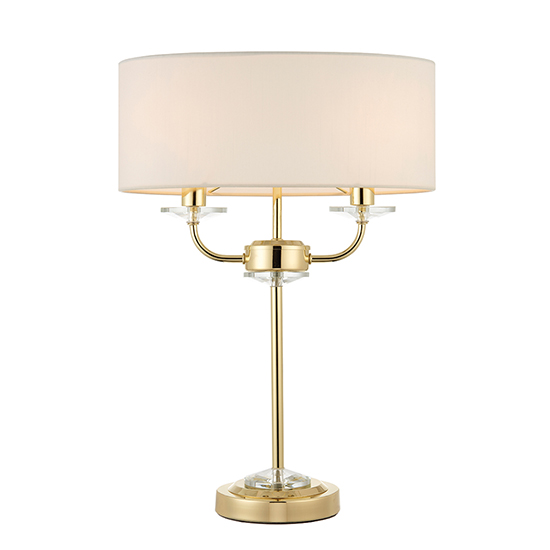 Nixon 2 Lights Vintage White Fabric Table Lamp In Brass