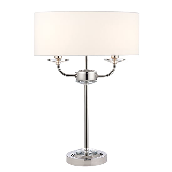 Nixon 2 Lights Vintage White Fabric Table Lamp In Bright Nickel