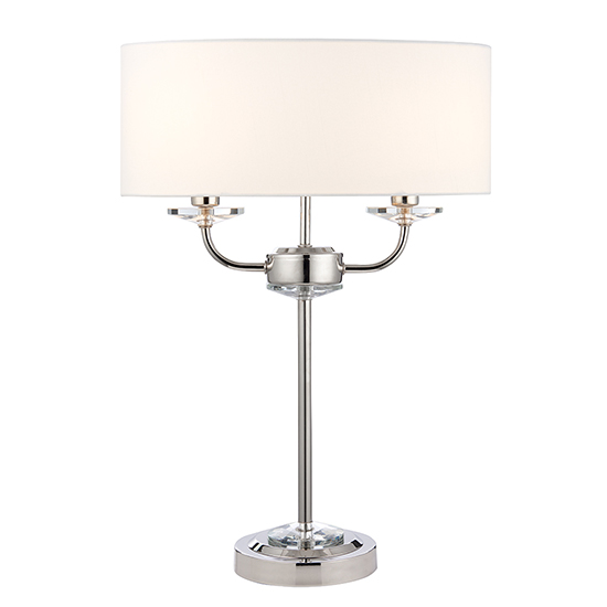 Product photograph of Nixon 2 Lights Vintage White Fabric Table Lamp In Bright Nickel from Furniture in Fashion