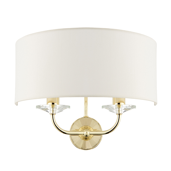 Nixon 2 Lights Vintage White Fabric Wall Light In Brass