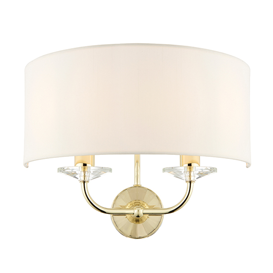 Product photograph of Nixon 2 Lights Vintage White Fabric Wall Light In Brass from Furniture in Fashion