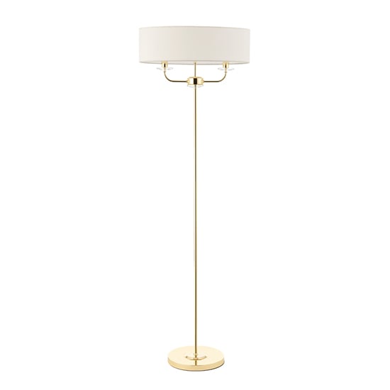 Nixon 2 Lights White Oval Shade Floor Lamp In Brass