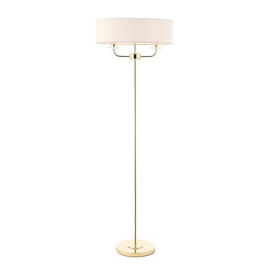 Nixon 2 Lights White Oval Shade Floor Lamp In Brass