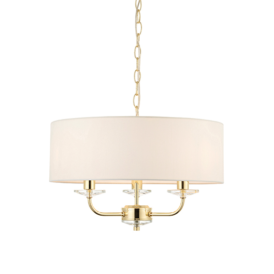 Nixon 3 Lights White Fabric Pendant Light In Brass