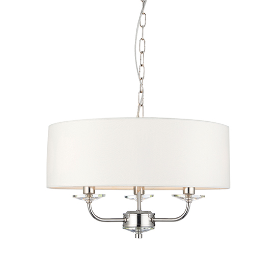 Nixon 3 Lights White Fabric Pendant Light In Bright Nickel