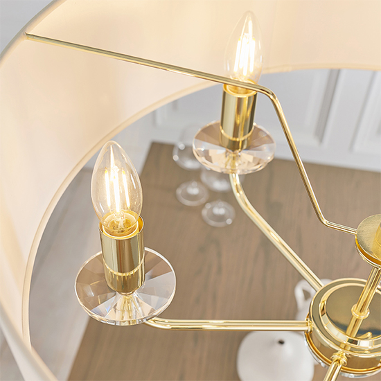 Nixon 6 Lights White Fabric Pendant Light In Brass