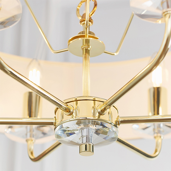 Nixon 6 Lights White Fabric Pendant Light In Brass