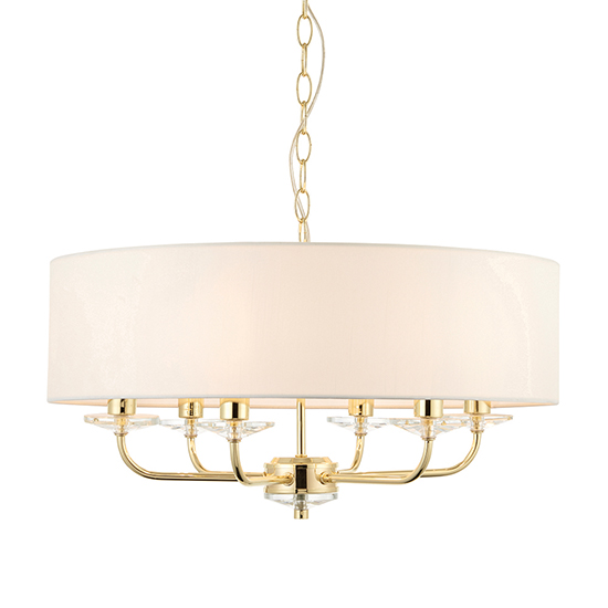 Nixon 6 Lights White Fabric Pendant Light In Brass