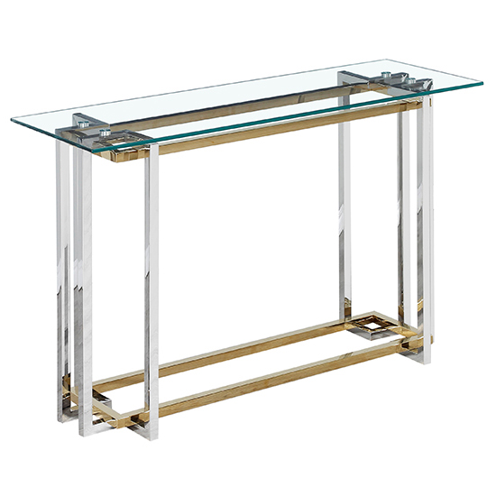 Photo of Niyo clear glass console table with silver and gold frame