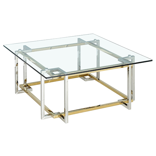 Product photograph of Niyo Square Clear Glass Coffee Table With Silver And Gold Frame from Furniture in Fashion