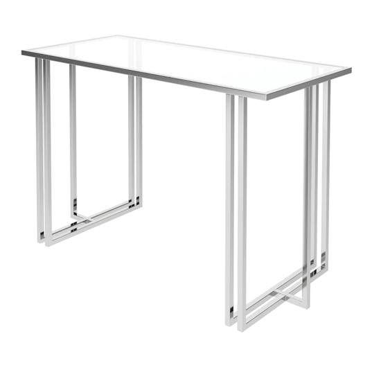 Nizip Glass Console Table With Polished Stainless Steel Frame