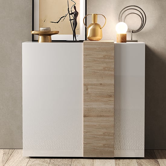 Product photograph of Noa High Gloss Highboard With 2 Doors In White And Oak from Furniture in Fashion