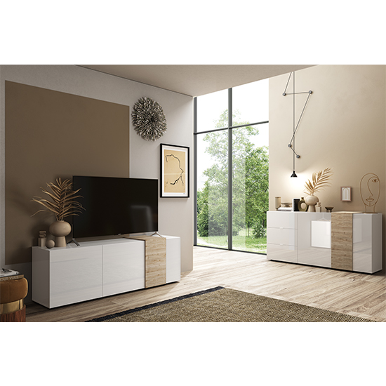 Noa High Gloss Sideboard With 3 Doors In White And Oak_2