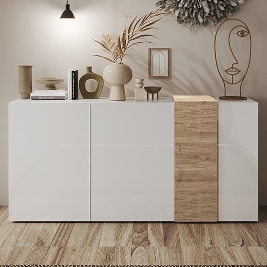 Photo of Noa high gloss sideboard with 3 doors in white and oak