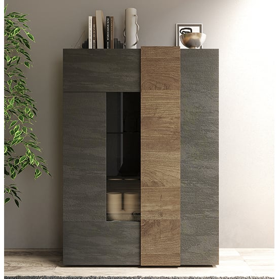 Product photograph of Noa Wooden Display Cabinet With 2 Doors In Titan And Mercury from Furniture in Fashion