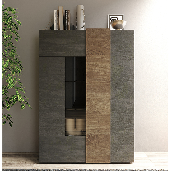 Photo of Noa wooden display cabinet with 2 doors in titan and mercury