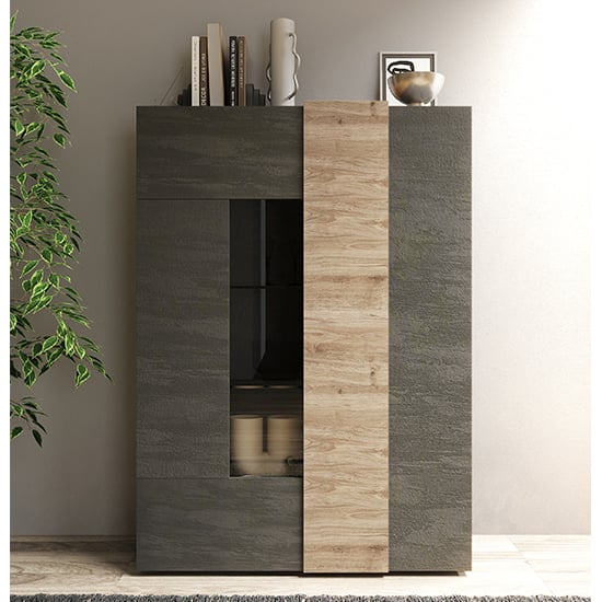 Product photograph of Noa Wooden Display Cabinet With 2 Doors In Titan And Oak from Furniture in Fashion