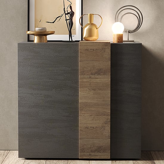 Read more about Noa wooden highboard with 2 doors in titan and mercury
