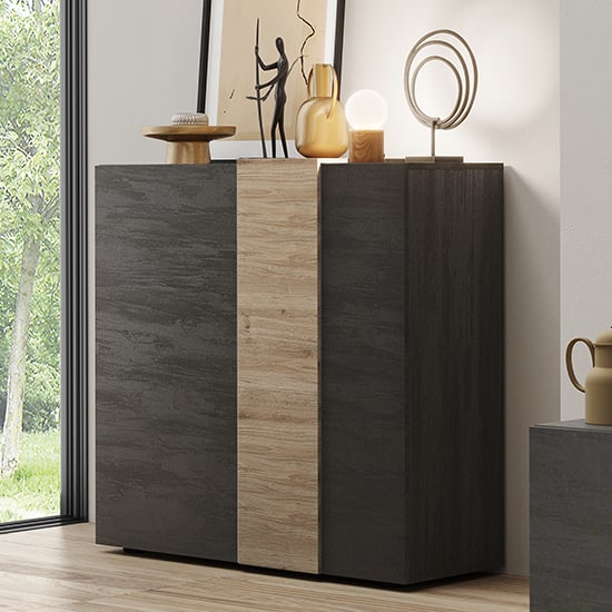 Photo of Noa wooden highboard with 2 doors in titan and oak