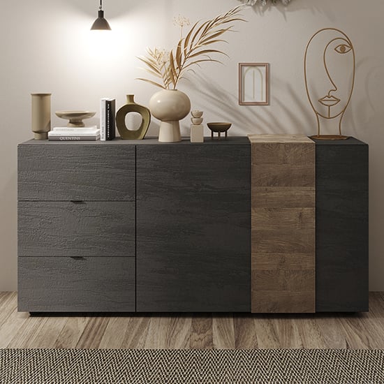 Product photograph of Noa Wooden Sideboard With 2 Doors 3 Drawers In Titan And Mercury from Furniture in Fashion