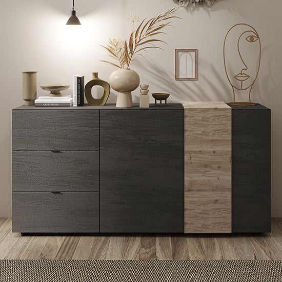 Read more about Noa wooden sideboard with 2 doors 3 drawers in titan and oak