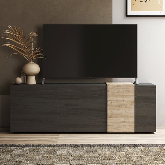 Product photograph of Noa Wooden Tv Stand With 3 Doors In Titan And Oak from Furniture in Fashion