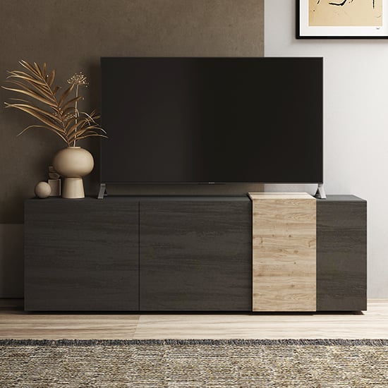 Noa Wooden TV Stand With 3 Doors In Titan And Oak