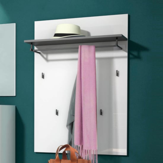 Product photograph of Noah High Gloss Coat Rack Panel In White And Anthracite from Furniture in Fashion