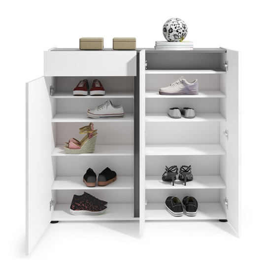 Noah High Gloss Shoe Cabinet 3 Doors In White Anthracite