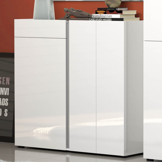 Noah High Gloss Shoe Cabinet 3 Doors In White Anthracite