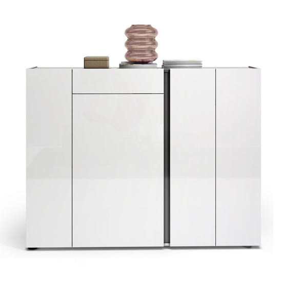 Noah High Gloss Shoe Cabinet 4 Doors 1 Drawer In White Anthracite