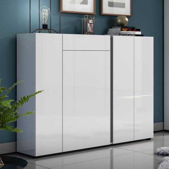 Noah High Gloss Shoe Cabinet 4 Doors 1 Drawer In White Anthracite