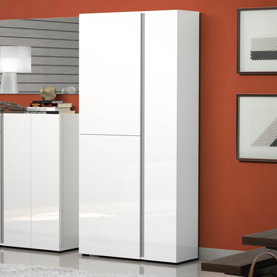 Noah High Gloss Shoe Cabinet Tall 3 Doors In White Anthracite thumbnail