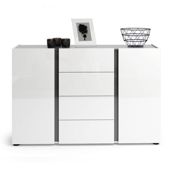 Noah High Gloss Sideboard 2 Doors 4 Drawers In White Anthracite