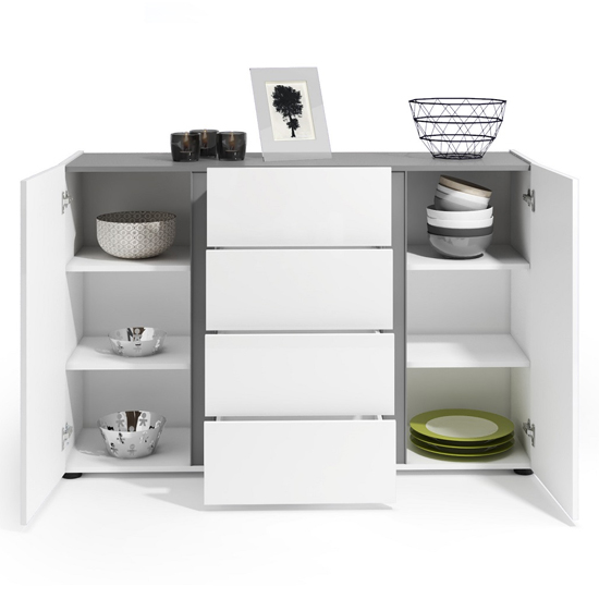 Noah High Gloss Sideboard 2 Doors 4 Drawers In White Anthracite