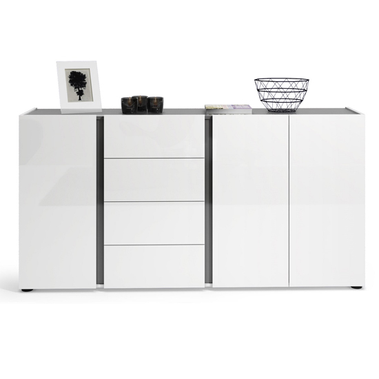 Noah High Gloss Sideboard 3 Doors 4 Drawers In White Anthracite