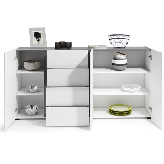 Noah High Gloss Sideboard 3 Doors 4 Drawers In White Anthracite