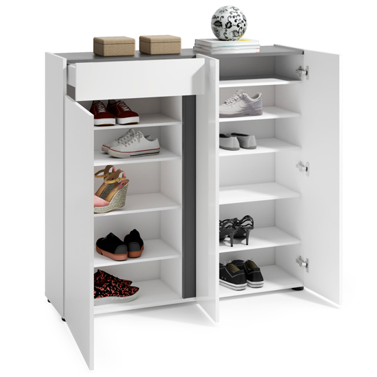 Noah High Gloss Shoe Cabinet 3 Doors In White Anthracite