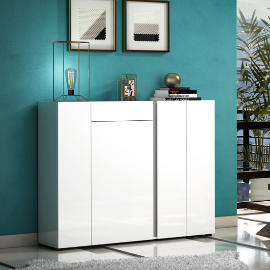 Read more about Noah high gloss shoe cabinet 4 doors 1 drawer in white anthracite